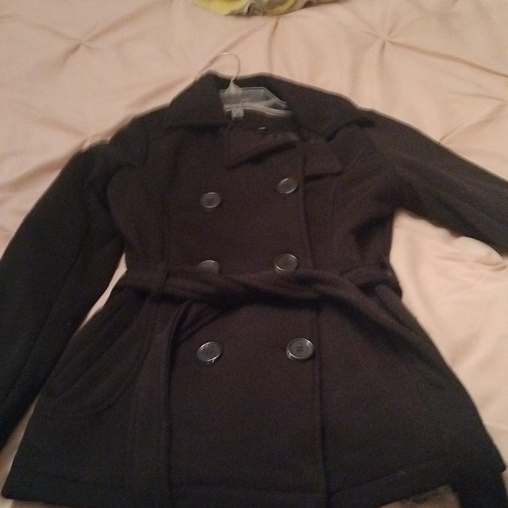 Women's black, light weight pea coat - Picture 2 of 3